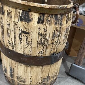 Rustic Wooden Barrel with Metal Accents will require